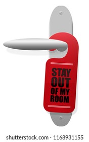 STAY OUT OF MY ROOM sign hanging on door handle. Isolated vector illustration on white background.