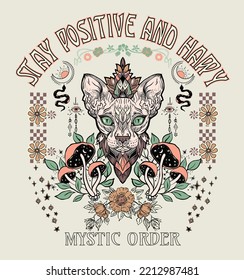 Stay positive   happy Mystic order Mystery slogan and mystical Snake illustration for t  shirt prints   other uses  Mystical(sun snake) illustrations 