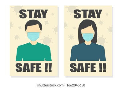 Stay safe corona virus poster design, vector illustration