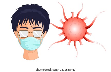 Stay Safe from Corona virus Vector Illustration with a character wearing face mask, Design for awareness poster, website, Banner