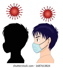 Stay Safe from Corona Virus Vector Illustration, Character wearing Mask and Silhouette art work