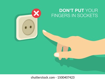 Stay safe with electricity. Don't put your fingers in sockets. Human sticks his finger into an electrical outlet.