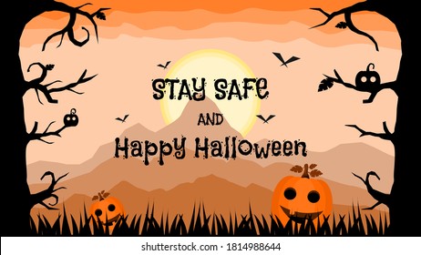 Stay Safe and Happy Halloween background suitable for wallpapers, cards, banner, poster, or landing page. Happy Halloween celebration vector illustration.