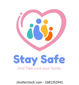 Stay safe, Stay home logo design for Social media campaign and coronavirus prevention for reduce risk of infection and spreading the virus. vector illustration.