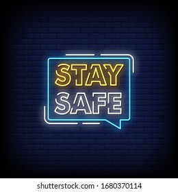 Stay Safe Home Neon Signs Style Text Vector