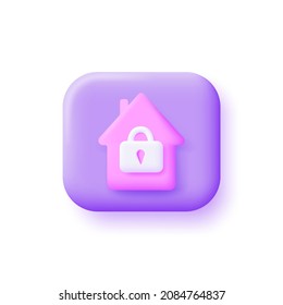 Stay Safe Icon In 3d Style Isolated On White Background. Home Is Completely Protected From Corona Virus. Stay At Home. Cyber Home Security. Modern And Trendy Icon For Web Design