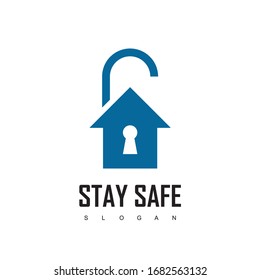 Stay Safe, Lock down  Design Template With House And Padlock Symbol