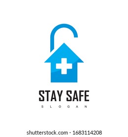 Stay Safe, Lock down  Design Template With House And Padlock Symbol