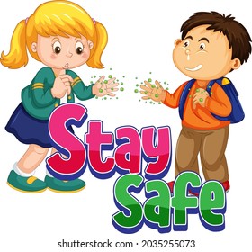 Stay Safe Logo With Two Kids Do Not Keep Social Distancing Isolated Illustration