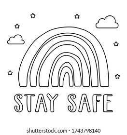 Stay Safe Message And Rainbow Printable Coloring Page