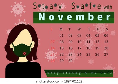 Stay Safe with November Calendar Based vector Illustration. Creative eps illustration for design Works.