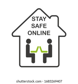 Stay safe online concept vector illustration. Work at home icon, work online vector.
Coronavirus Covid-19, quarantine motivational poster. Man work at home to reduce risk of infection