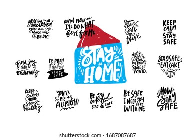 Stay safe posters. Hand lettering illustration for your design. 