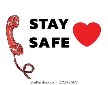 stay safe and red Telephone Vintage  Retro hand drawn cute art vector illustration