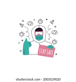Stay Safe Sticker Isolated On White Background