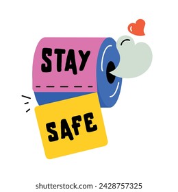 Stay safe typography on tissues, flat sticker 