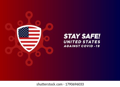 Stay Safe United States Againts Corona Virus Covid-19 Vector Red Wallpaper Campaign Background Desktop 