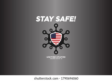 Stay Safe. United States Againts Corona Virus Covid-19 Vector Black Wallpaper Campaign Background Desktop 