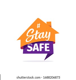 Stay safe vector sticker. Self isolation flat icon. Quarantine logo on white background