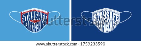 Stay Safe and wear face mask text wrap vector illustration, isolated on red, blue, and white color scheme.