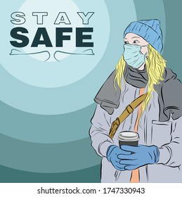 Stay Safe Woman Wearing Face Mask 