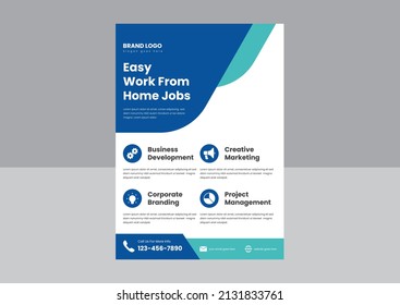 stay safe work from home flyer poster design. work from home jobs opportunity poster leaflet design. easy work from home jobs flyer design.
