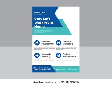 Stay Safe Work From Home Flyer Poster Design. Work From Home Jobs Opportunity Poster Leaflet Design. Easy Work From Home Jobs Flyer Design.