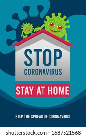 Stay safe,stay inside home.Prevention from virus. stop the spread of coronavirus.  Flat design vector with green cells