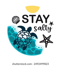 Stay salty round sign,  Vector design, Summer Illustration 