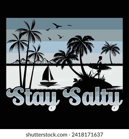 Stay Salty Surfing Beach Sunset Summer Sublimation T-Shirt Design