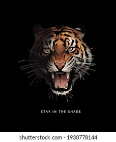 Stay In The Shade Slogan With Tiger Face In The Shadow Illustration