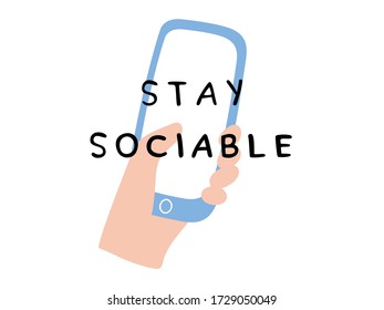 Stay Sociable, Stay home concept for Quarantine activities letterings and design  elements. Things to do at home for prevent the spread of Coronavirus (COVID-19). Vector illustration.