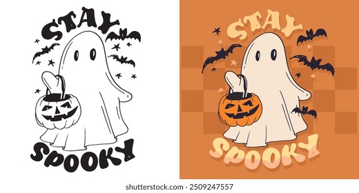 Stay spooky. Happy Halloween vibe - lettering quote. Lettering for t-shirt design, mug print, bag print, clothes fashion. 100% hand drawn vector image.