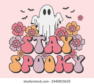 Stay spooky Retro T-shirt, Retro Halloween Shirt, Spooky Season, Ghost pumpkin T-shirt, Trendy Halloween, Hippie Halloween, Ghouls T-shirt, Cut File For Cricut And Silhouette