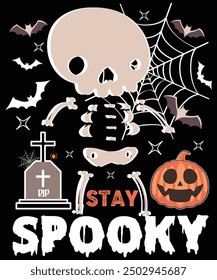 Stay Spooky Skeleton Pumpkin Halloween, Boo Witch Cap Halloween Retro Groovy, Spooky Squad, Dark Moon Night, Vintage Retro Grave Cat Bat Pumpkin, Halloween Night, Halloween Pumpkin, Happy Boo shirt