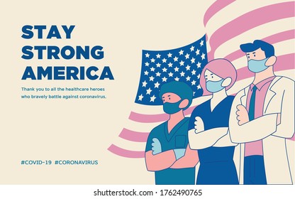 Stay Strong America Flag Coronavirus Covid Vector Illustration Healthcare Heros