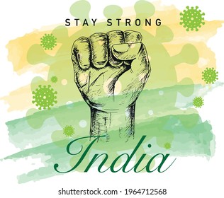 Stay Strong India Against COVID-19 And Corona Virus Vector Poster With Indian Flag 