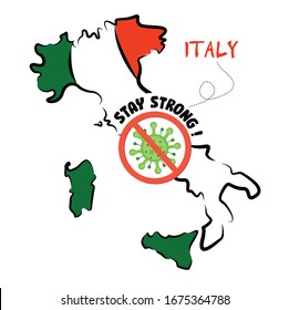 Stay strong vector design / Italian map and flag / Italy fighting virus clip art