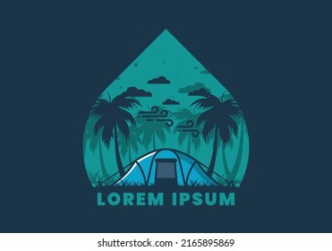 Stay in tent under coconut trees flat illustration design