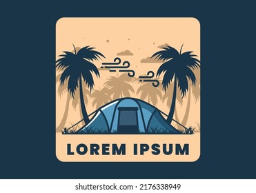 Stay in tent under coconut trees flat illustration design