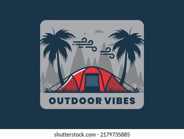 Stay in tent under coconut trees flat illustration design