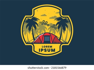 Stay in tent under coconut trees flat illustration design