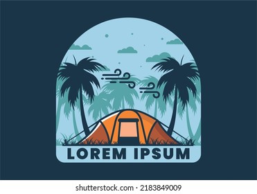 Stay in tent under coconut trees flat illustration design