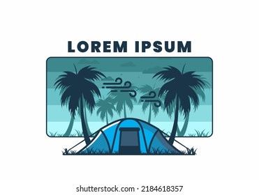 Stay in tent under coconut trees flat illustration design