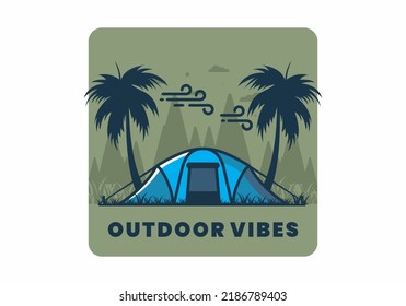 Stay in tent under coconut trees flat illustration design