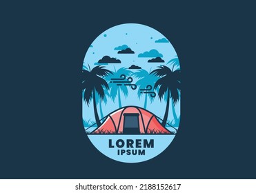 Stay in tent under coconut trees flat illustration design