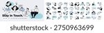 Stay in touch. Set of people vector illustrations in various activities of communication, social media, networking, support, community, chatting, app and services, rating and review, conversation.