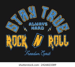 Stay True Rock and roll vintage t shirt design wing vector artwork for poster, sticker, fashion and others Print-4