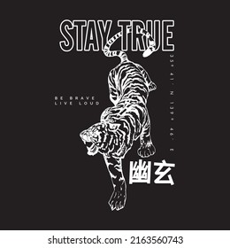 Stay true, wild tiger, be brave live loud vector t-shirt fashion design