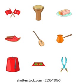 Stay in Turkey icons set. Cartoon illustration of 9 stay in Turkey vector icons for web